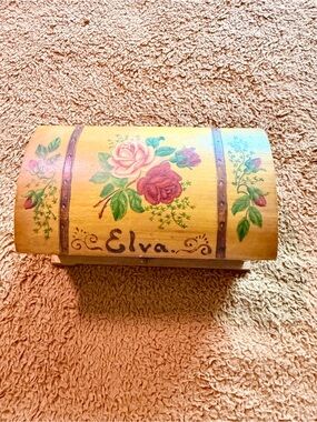 Hand-Painted Floral Wood Jewelry Box with Name